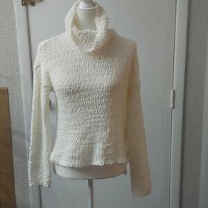 Bobeau Teddy Bear High Low Sweater XS Cream White Casual Comfy Cozy